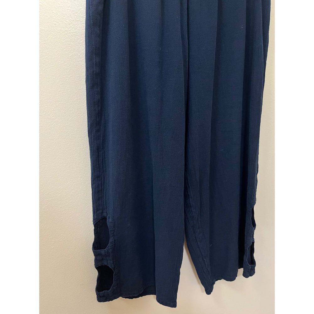 Oh My Gauze Wide Leg Pants L/XL Navy Crop Cutout Hem Boho Lagenlook Minimalist - Picture 4 of 7
